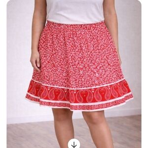 Ava Christine Red & White Ruffled Mini Skirt | Size Large